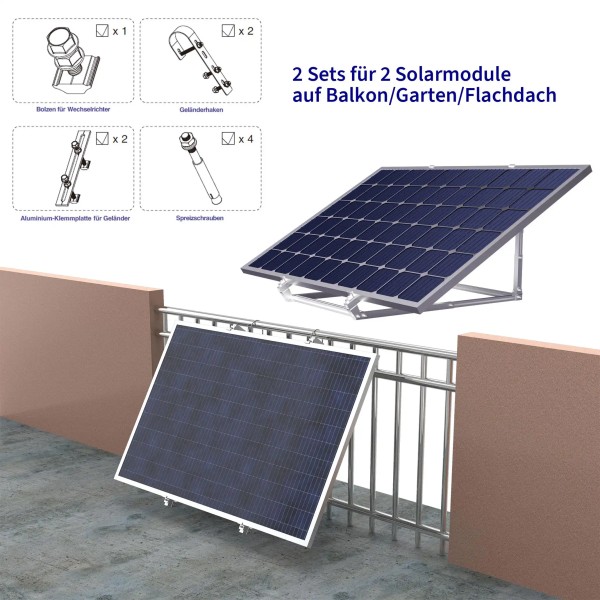 Montagesystem für 2 Solarmodule | Universal-Halterung 2.0 von PV-Module|mit Anstellwinkel 20° bis43°